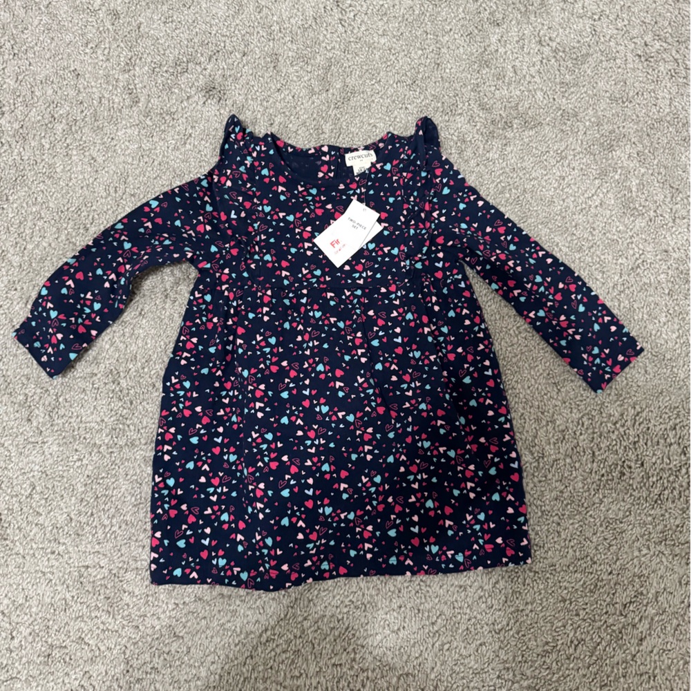 J Crew Navy Blue Long Sleeve Dress with Heart Pattern Two Piece Set